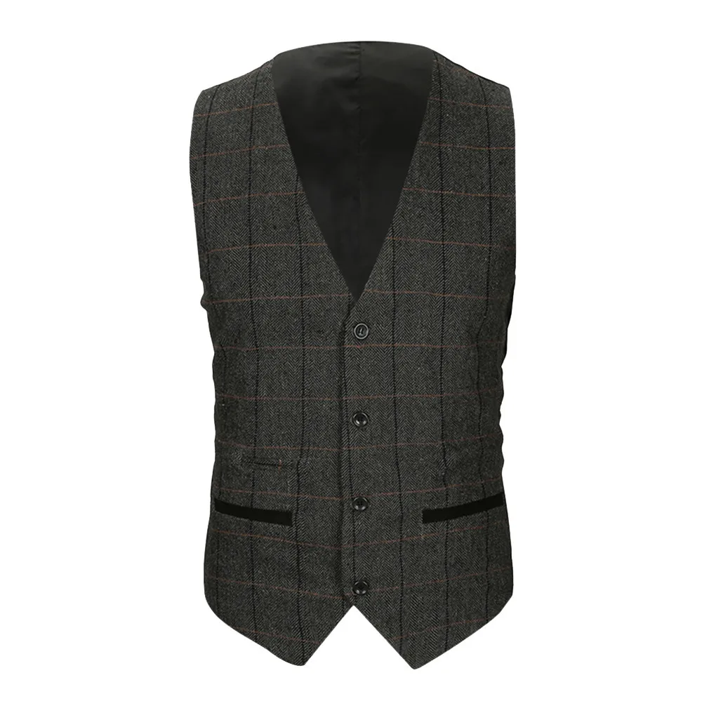 Mens Casual Suit Vest Male Fashion Dress vests plaid Slim Fit Waistcoat Formal Business Jacket sleevelss Autumn Winter d90628