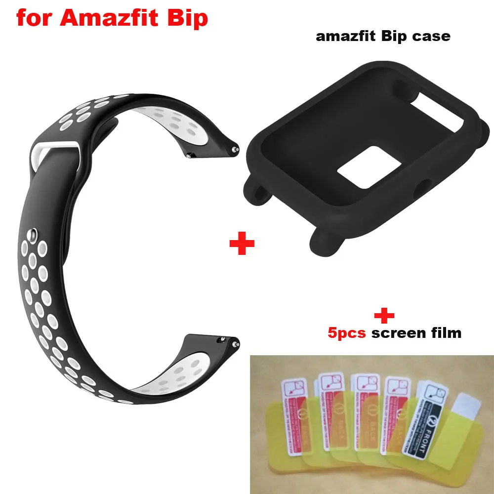 Black white-black Amazfit Bip защитный ремень Чехол пленка для экрана для Xiaomi Huami Amazfit Bip Lite часы с силиконовым ремешком на запястье чехол s пленка - Цвет: Black white-black