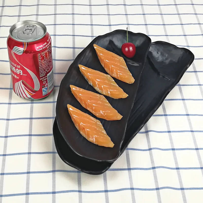 Black Frost Porcelain Imitation Rectangle Dish With Sauce Lattice Dinnerware Dinner Plate Japanese Cuisine Restaurant Tableware