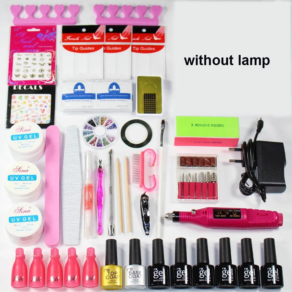 without lamp Набор для ногтей Сушилка для ногтей лампа УФ комплект гель-лака набор лак маникюрный набор выбор 6 цветов Гель-лак для маникюра Набор ручек - Цвет: without lamp