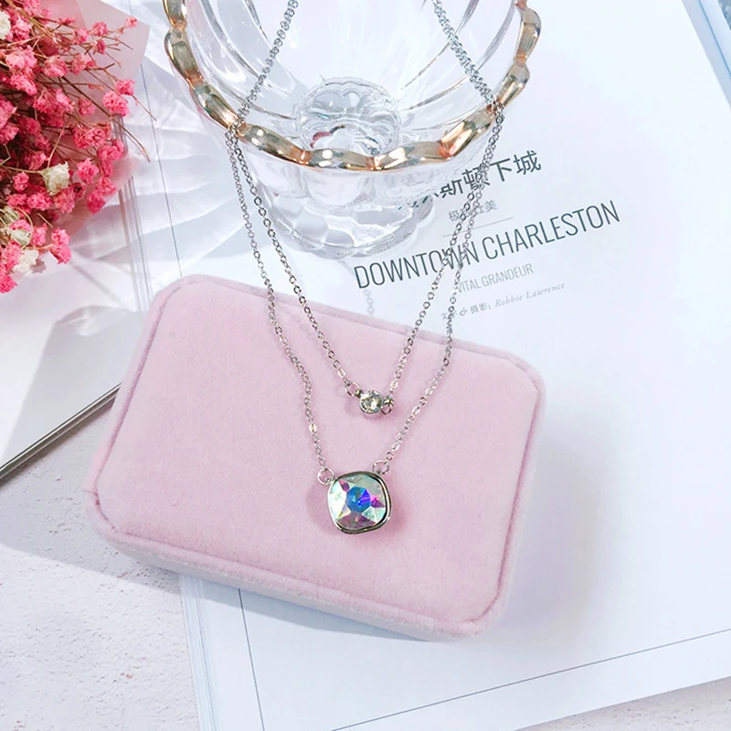 Анис Многоцветный Кристалл двойной слой ожерелье женщина квадратные Стразы