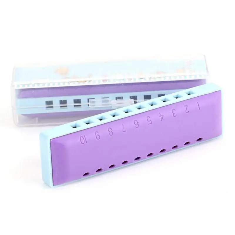 Purple Двухцветная пластиковая игрушка гармоника с 10 отверстиями, головоломка, музыкальный инструмент, обучающие игрушки для детей раннего возраста, хорошее качество - Цвет: Purple