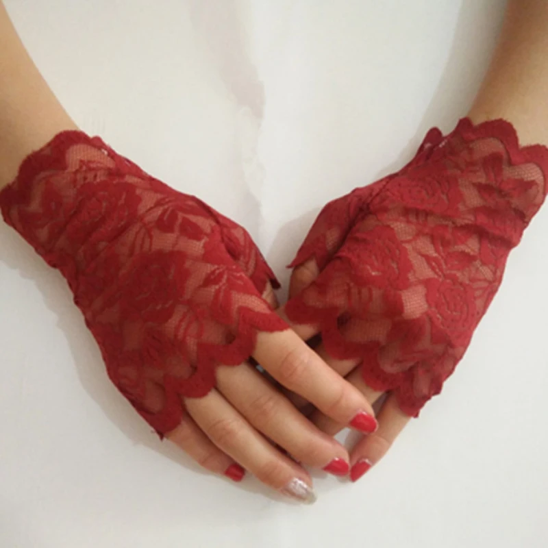 Весна Лето шикарные вечерние этикет кружевные перчатки без пальцев Женские
