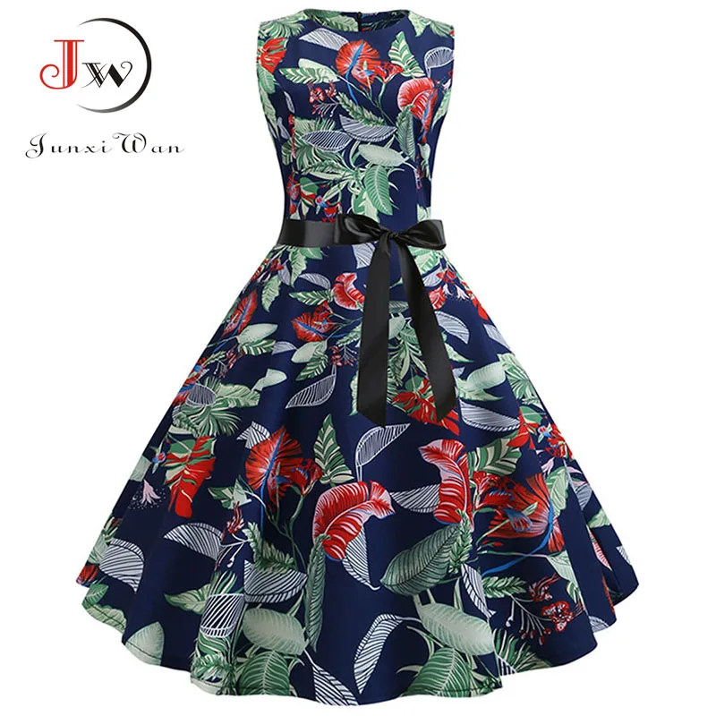 Женское винтажное платье с цветочным принтом летнее Повседневное трапеция без