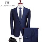 Дешевые новейшие дизайнерские пальто и брюки TIAN QIONG, осенние высококачественные повседневные синие костюмы для мужчин, свадебное платье для мужчин, кофта и брюки, размеры S-3XL