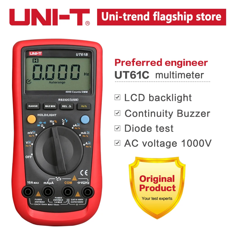 UT61C UNI-T True RMS цифровой мультиметр UT61A UT61B UT61C UT61D UT61E UNI T AC DC Multimetros Конденсатор Транзистор тестер пика данных - Цвет: UT61C