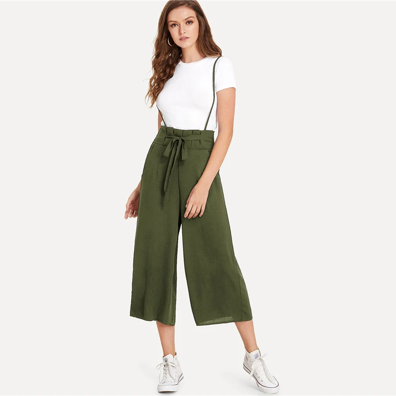 Dotfashion комбинезон с узлом спереди, плиссированный сзади, весна, на бретелях, без рукавов, штаны для женщин, средняя талия, широкие ноги, Простой повседневный комбинезон