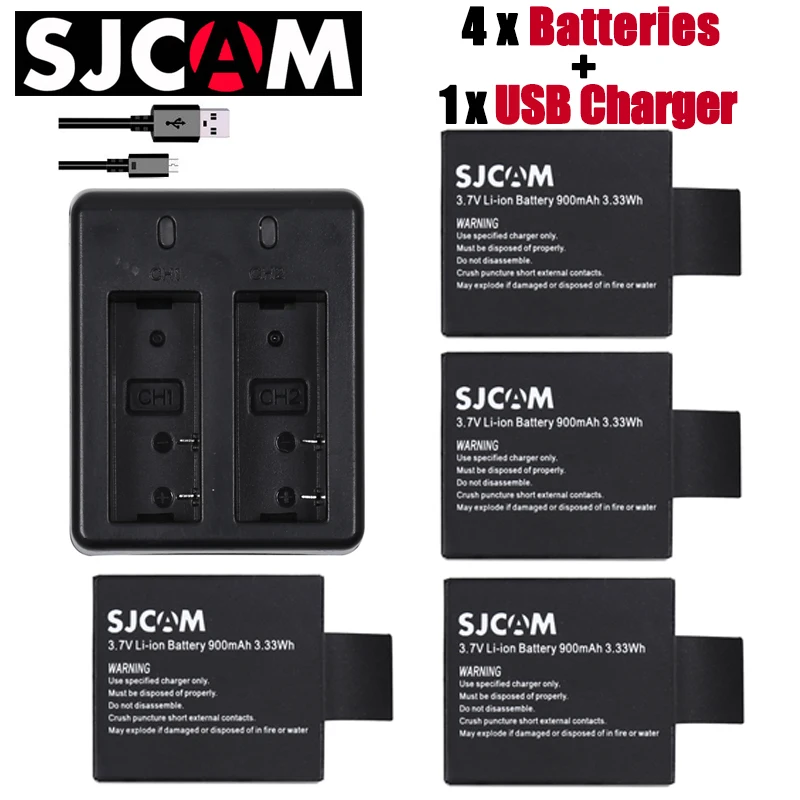 Новинка 4 шт. SJCAM sj4000 аккумулятор + батарея sj 4000 5000 6000 двойное зарядное устройство