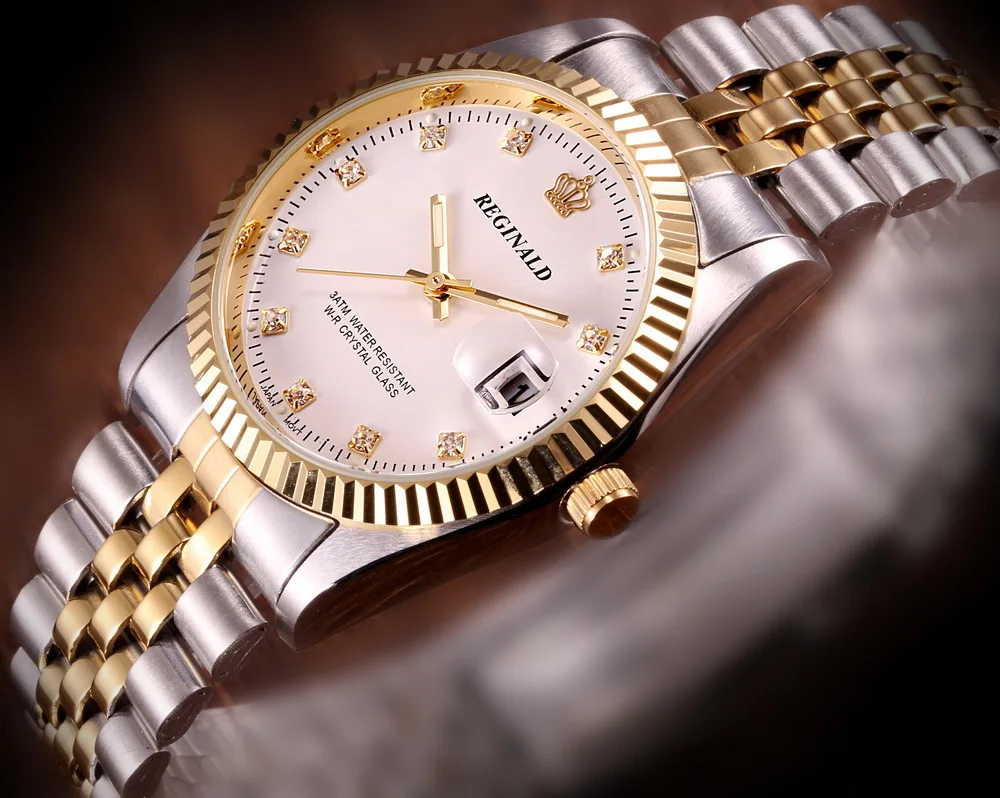 Роскошные мужские кварцевые часы со стальным браслетом в стиле платья REGINALD|watch