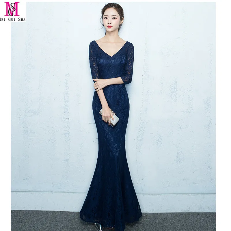 2017 МГ Темно Синий Русалка Вечерние Платья На Заказ Платье платье де Феста Три