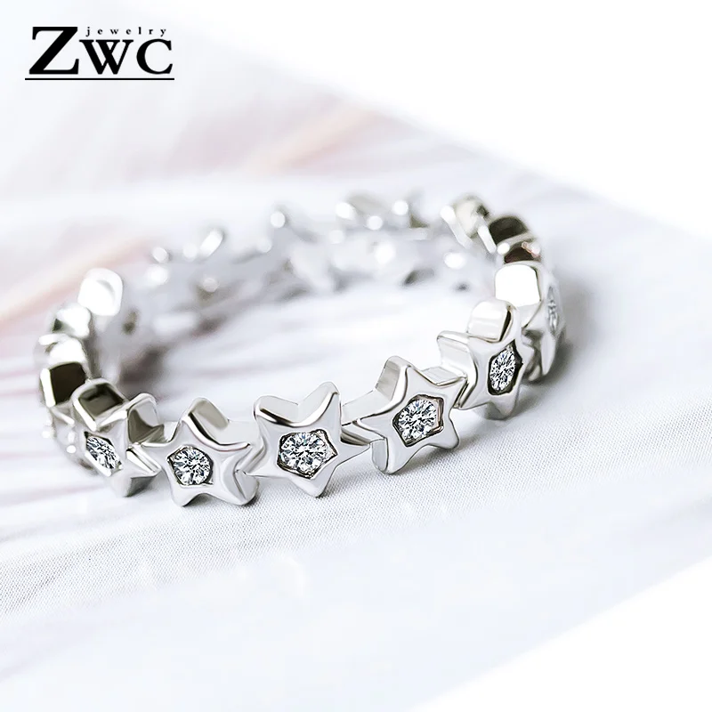 ZWC Мода Шарм-звезда Циркон из нержавеющей стали кольца для мужчин и женщин Свадебные обручальные женские кристаллы кольцо унисекс ювелирные изделия