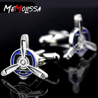 memolissa novelty propeller design cufflinks silvery blue enamel plated wedding cufflinks high quality gemelos para camisas