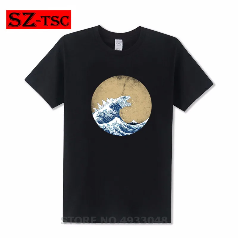Мужская Винтажная футболка с буквенным принтом Hokusai Kaiju розовая черная одежда 3D