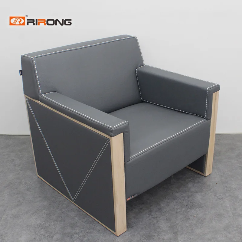 Single Seat Роскошный Современный простой стиль кожаный офисный домашний приёмный деревянный диван кофейный набор из закаленного стола - Цвет: Single Seat