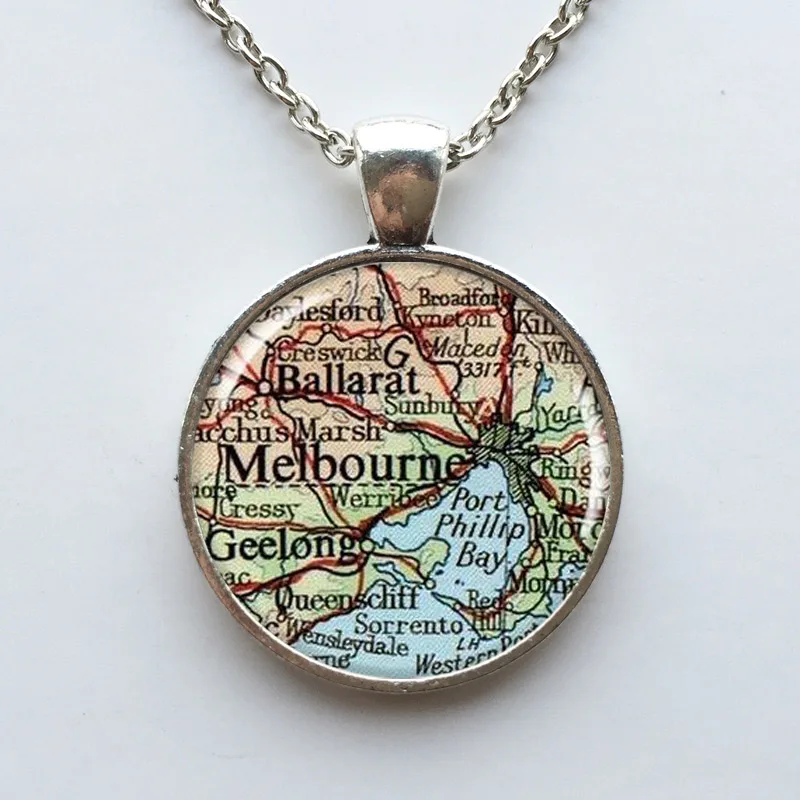 Melbourne Map Pendant Resin Charm Australia Silver Color Necklace Travel Gift Round | Украшения и аксессуары