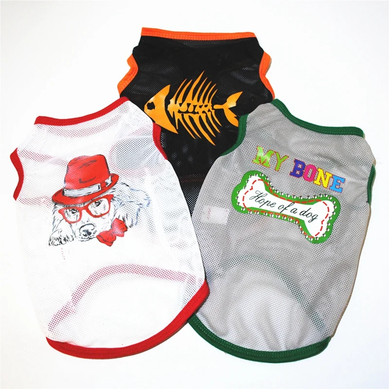 Летняя одежда для собак дышащие сетчатые футболки с принтом щенков мягкая