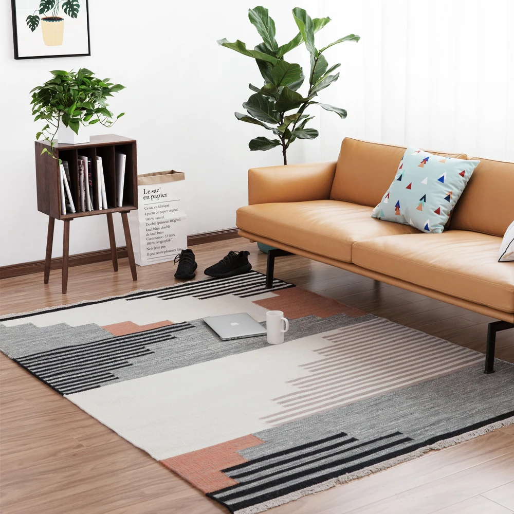 Ковер ручной работы из 100% шерсти черно белый ковер с геометрическим узором в