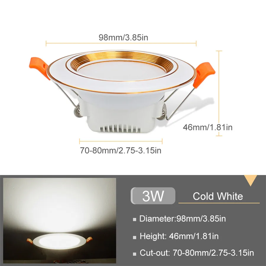 3W Cold White Светодиодный светильник 3 Вт, 5 Вт, 9 Вт, 12 Вт, 20 Вт, Круглый встраиваемый светильник, точечный светодиодный светильник, AC 220 В, 230 В, потолочный светильник, внутренний Светодиодный точечный светильник для кухни - Испускаемый цвет: 3W Cold White