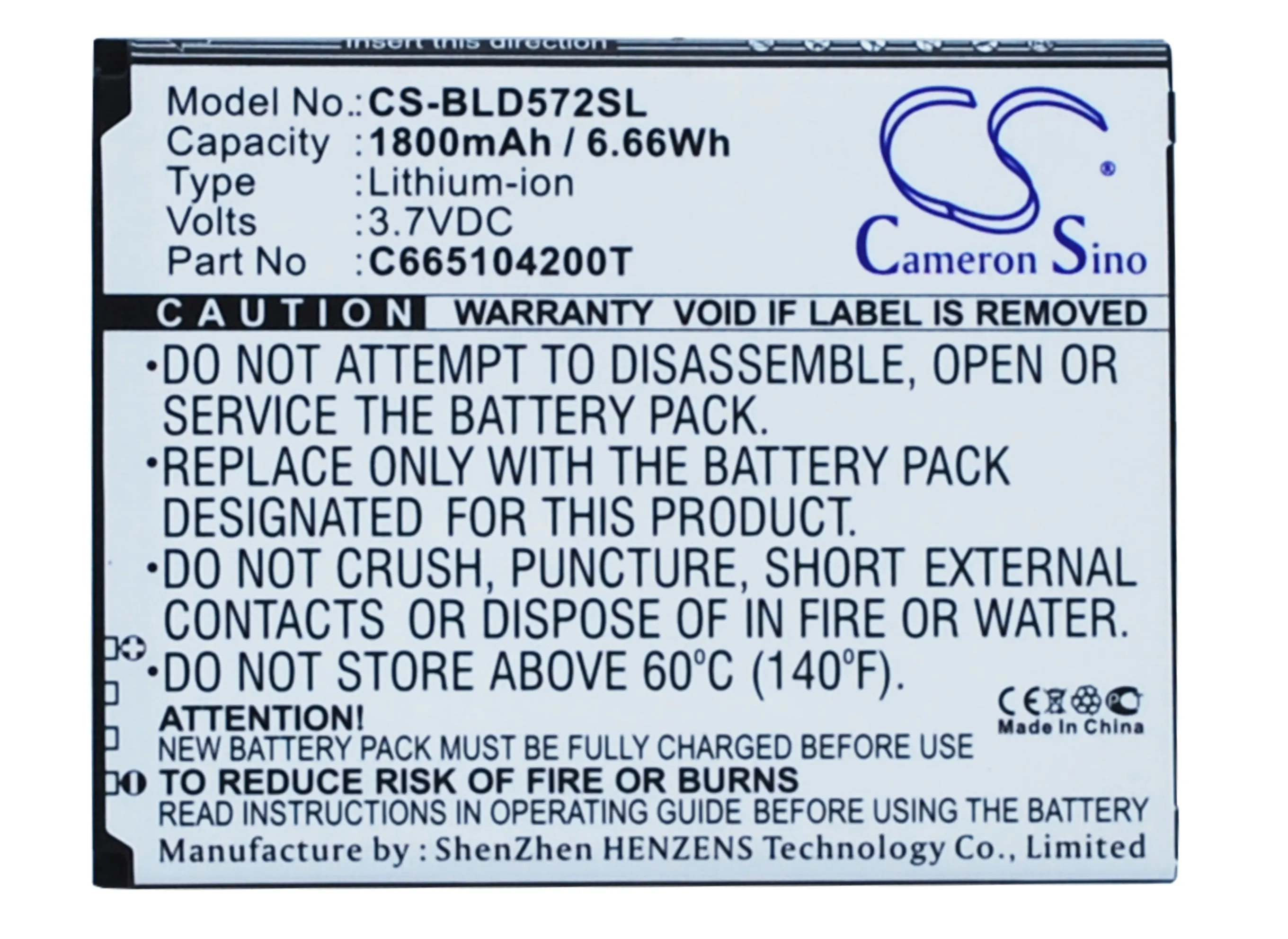 Аккумулятор Cameron Sino 1800 мАч C665104200T C765804200L для BLU D572 D572A D572i Studio 5 0 S II W510U Y530Q|cameron sino|1800mah