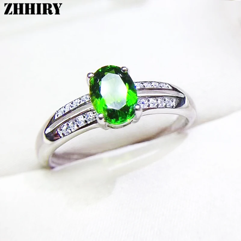 

ZHHIRY Genuine Natural Diopside Ring 925 Sterling Silver Rings For Women Real Colour Gemstone Rings Fine Jewelry