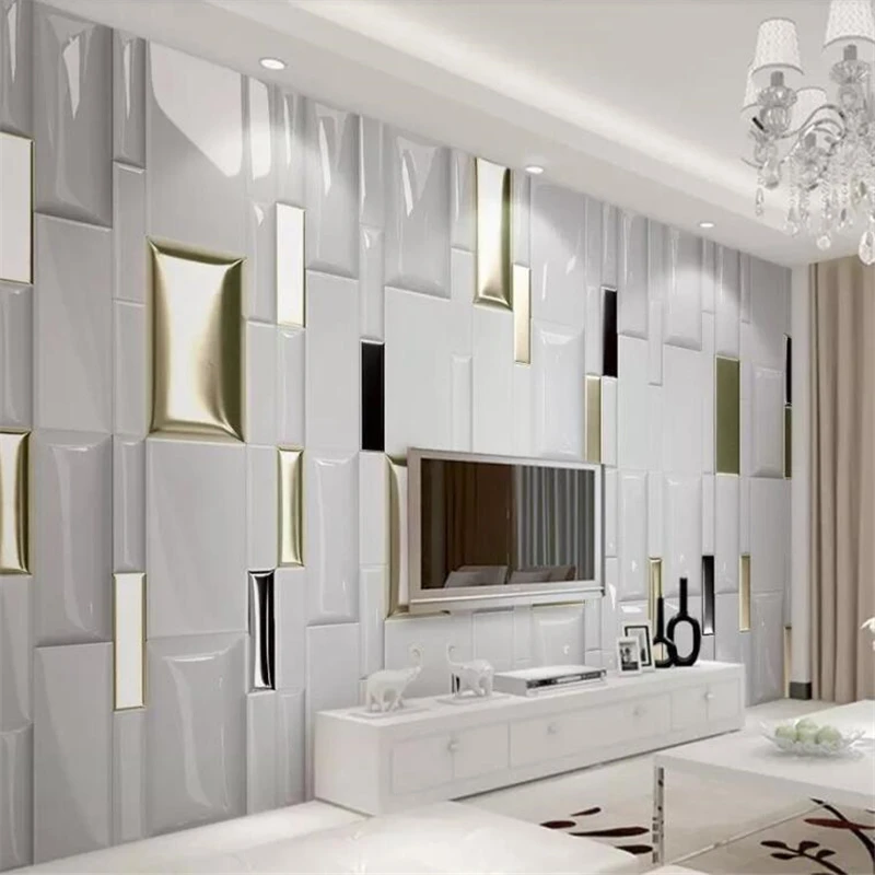 beibehang Custom wallpaper large upscale romantic 3d stereo modern fashion gold checkered geometric soft bag wall | Обустройство дома