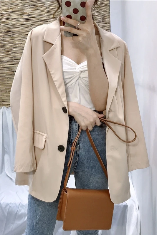 

2019 New fashion Work wear Office Ladies Fashion Blazer casual loose women white jackets
