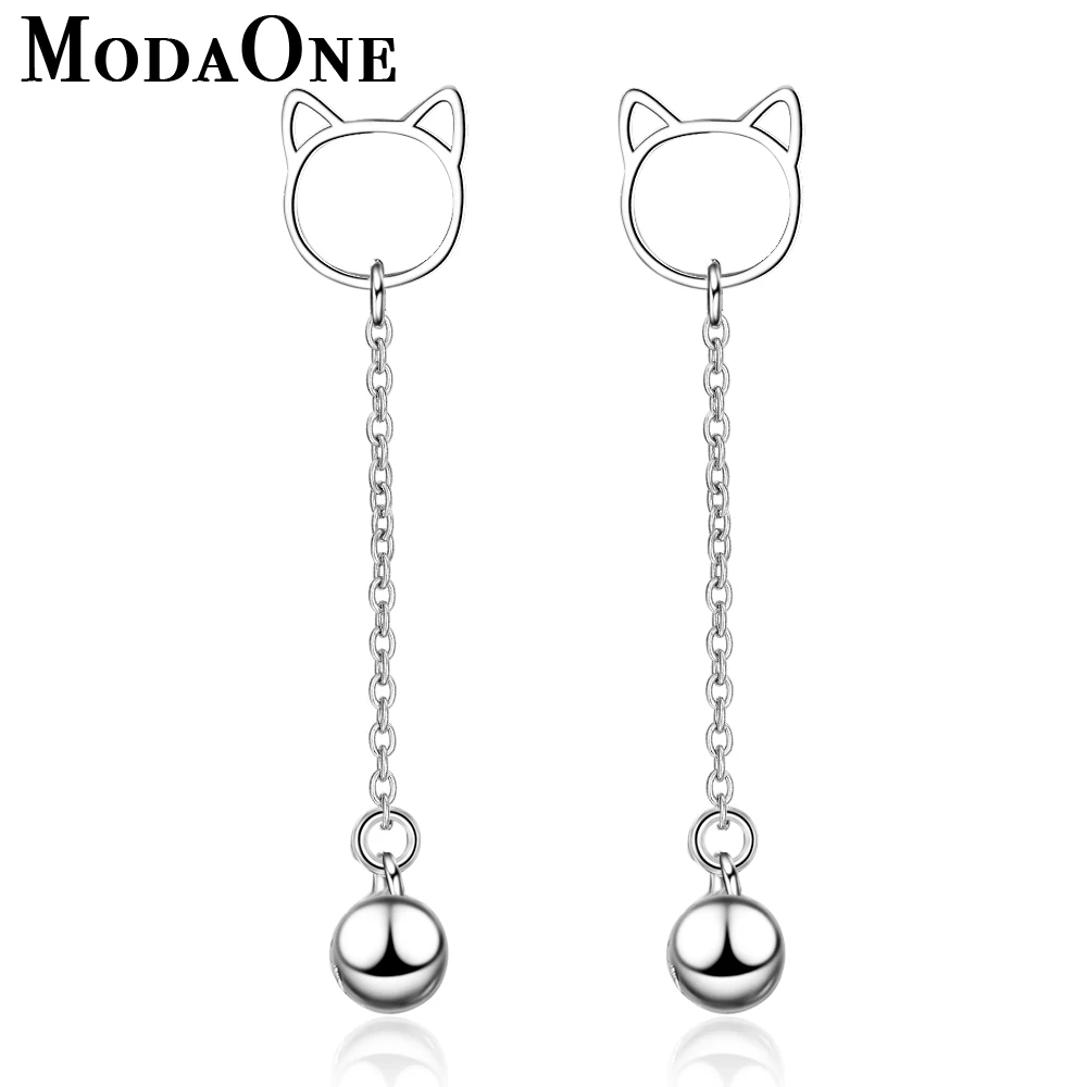 

ModaOne Cute Cat Long Tassel 925 Sterling Silver Stud Earrings For Women Fashion Trendy Korean Jewerly Aretes De Mujer