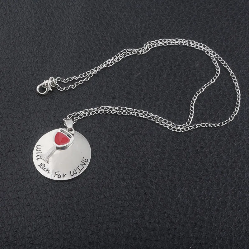 NEW Arrival Red wine glass Necklace letter&quotwill run for wine&quot necklace Women jewelry | Украшения и аксессуары