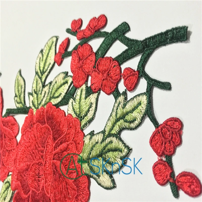 3D красные цветы вышитые нашивки приклеивающаяся наклейка для одежды платья