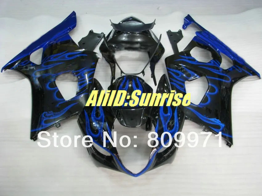 ABS синий цвет пламени черный обтекатель для SUZUKI GSXR1000 2003 2004 GSX R1000 K3 03 04|full fairings|gsxr1000