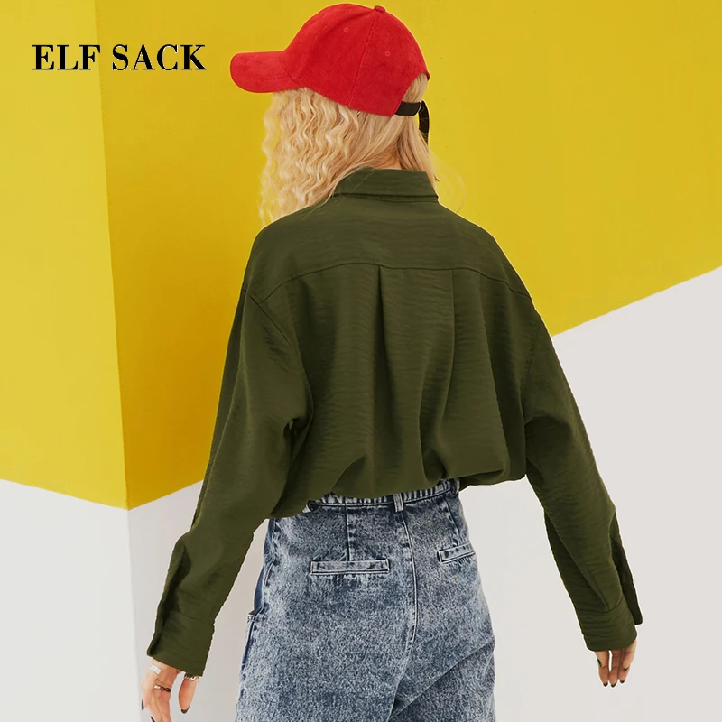 ELFSACK Стильная летняя женская хлопковая уличная Однотонная рубашка с вышивкой