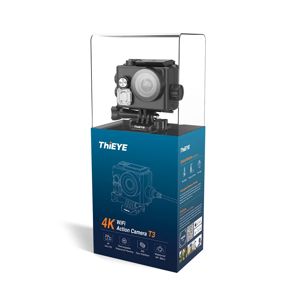 ThiEYE T3 действие Камера 4 К/24fps 1080 P Ultra HD WI FI 12 м Пиксели спортивные Перезаряжаемые