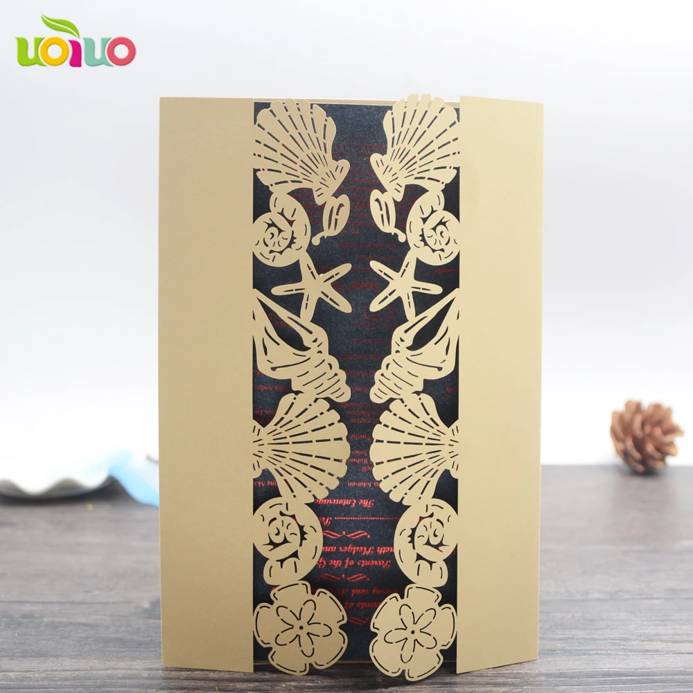 Модные лазерные синие морские Пригласительные открытки с животными свадебные