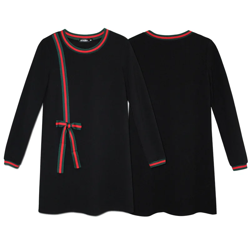 Мода 2017 Для женщин Демисезонный платье милый бант Платье черного цвета с длинным