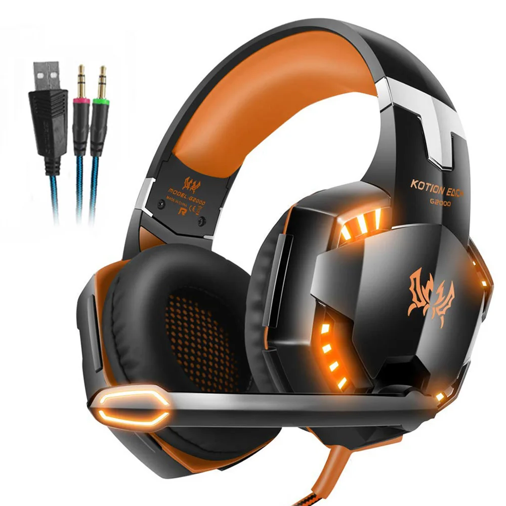 KOTION каждая игровая гарнитура Casque глубокий бас игровые стереонаушники с микрофоном светодиодный свет для PS4 ноутбука PC Gamer - Цвет: G2000 Yellow
