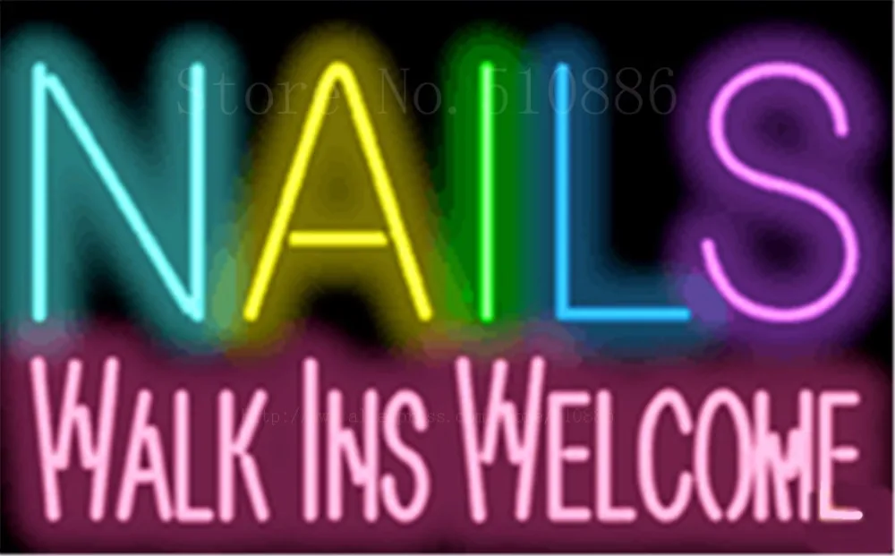 

19*15 "Гвозди Walk Ins Добро пожаловать неоновая вывеска настоящий стеклянный пивной бар светильник для паба вывески магазин дисплей ресторанный...