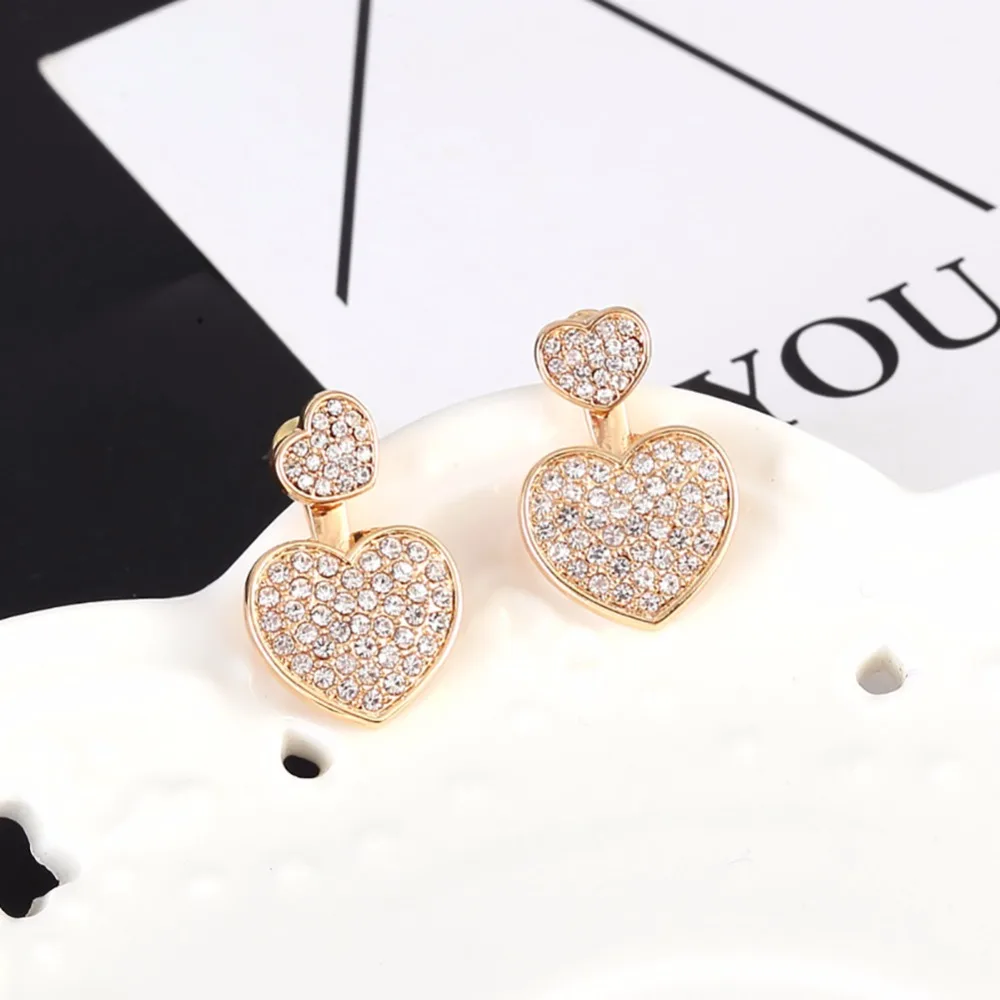 1 пара модные маленькие и большие сердце кристалл Стразы сзади спереди Серьги уха