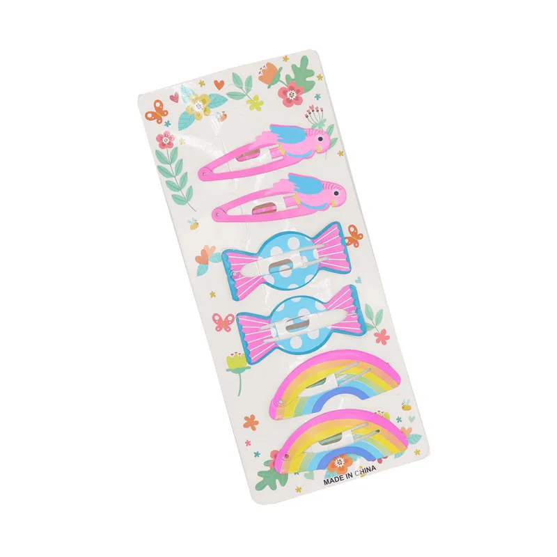 6 шт. заколки для волос не скользят металлические фрукты радужный узор принт