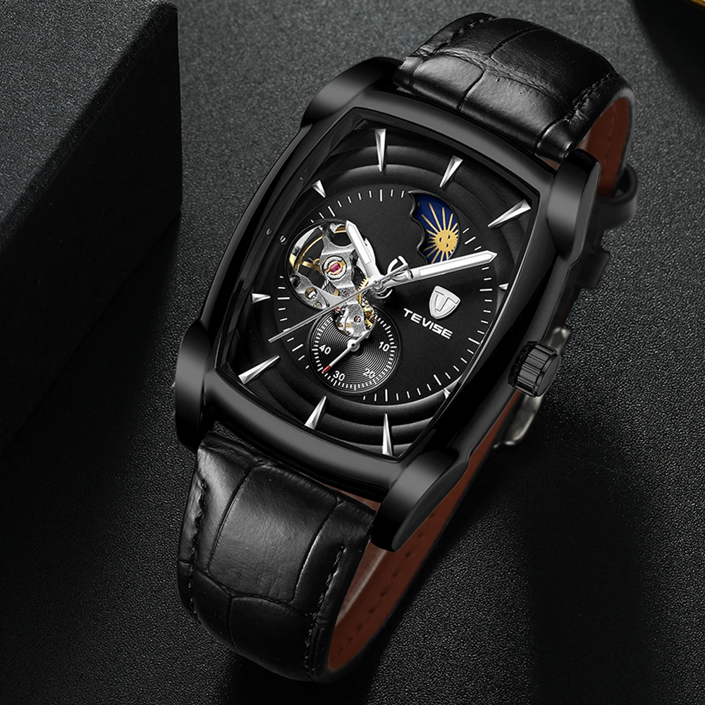 Роскошные брендовые автоматические мужские часы Tevise механические Tourbillon