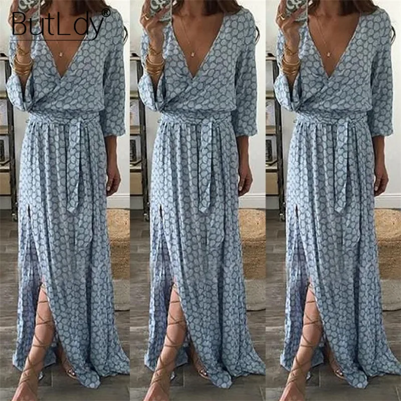 

Print Long Maxi Dress Women Sexy V Neck Half Sleeve Asymmetrical Summer Beach Dress Sundress 2019 Casual Floor Length Dresses