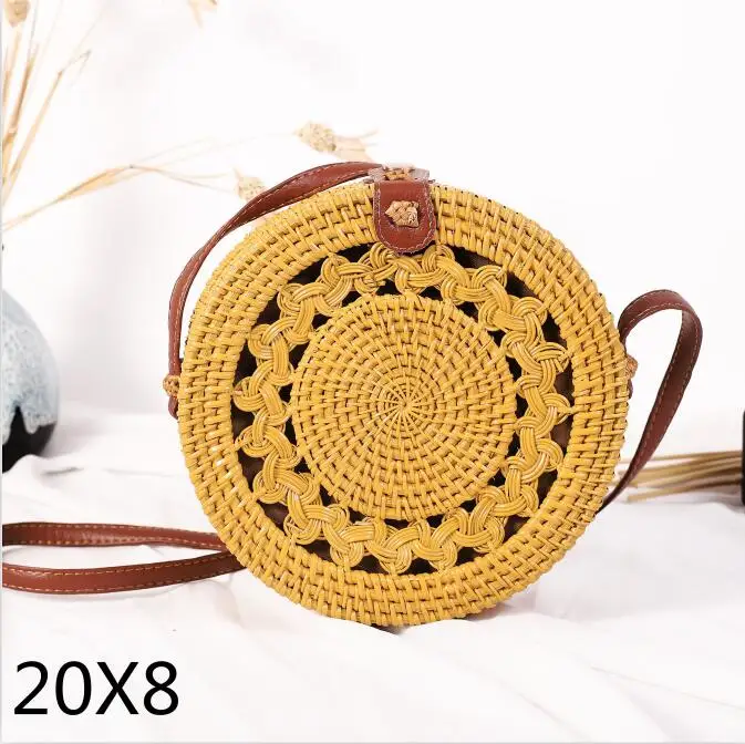 yellowloukong20x8 Новинка, круглая Соломенная пляжная сумка, тканая Большая вместительная сумка на одно плечо, ручная вязаная крючком летняя сумка для девочек - Цвет: yellowloukong20x8