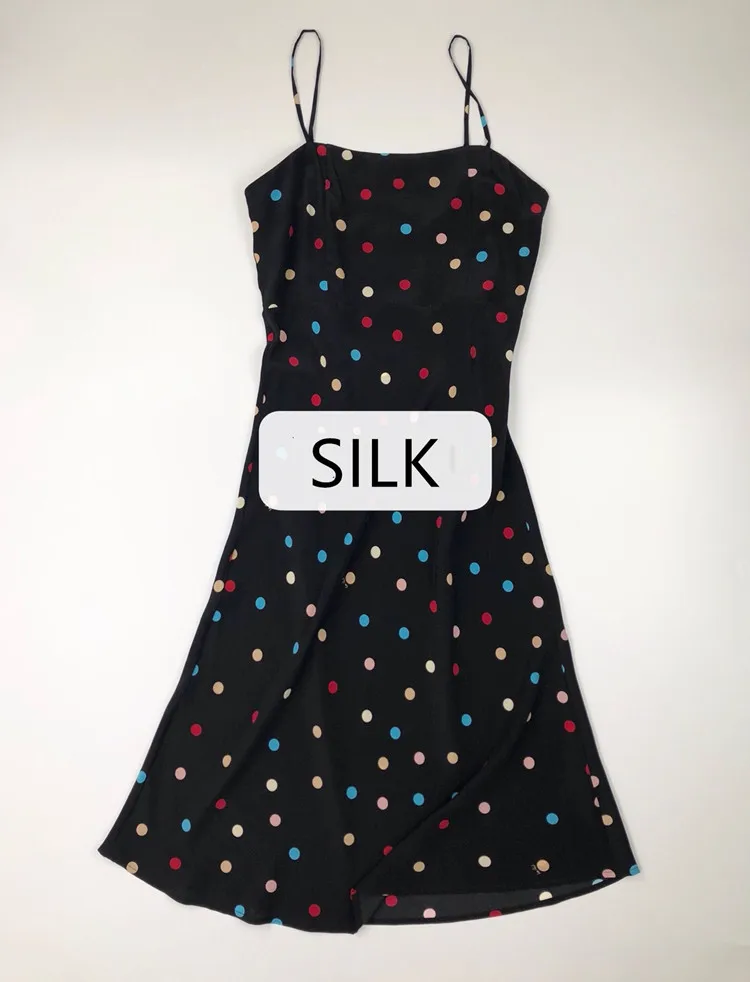 Silk Женское платье, винтажное, сексуальное, женское, шелк, новинка, цветное, в горошек, с принтом, на тонких бретелях - Цвет: Silk