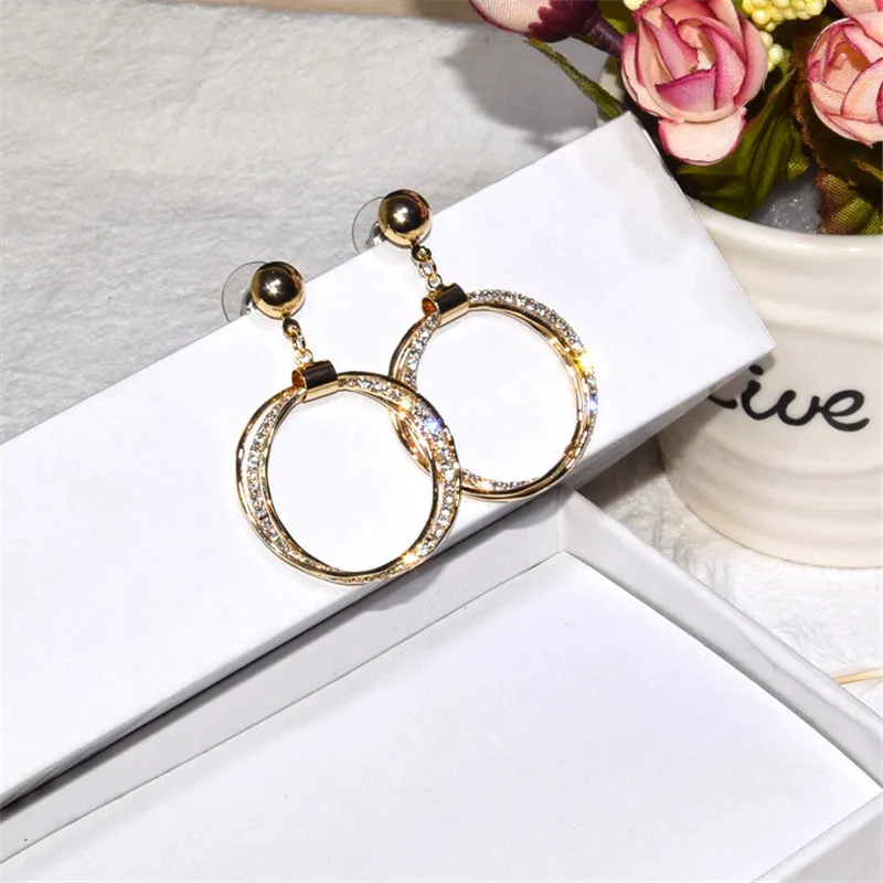 

Ajojewel 2019 Simple Round Circle Earrings For Women Golden Circle Drop Earrings With Crystal Rhinestones Wholesale