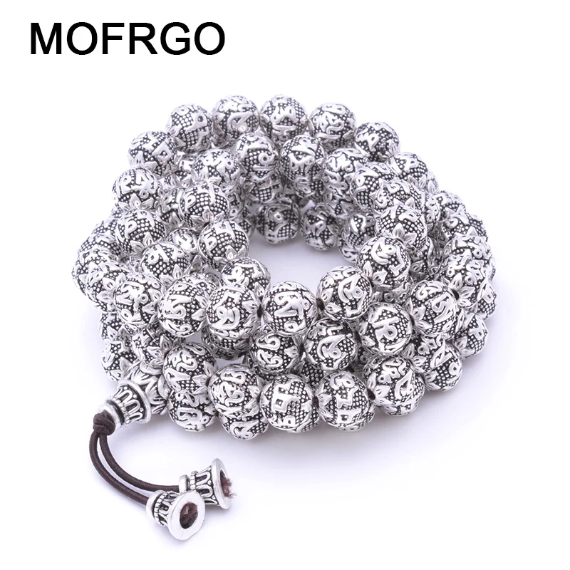 MOFRGO Шарм Серебряная пластина Многослойные 108 бусы браслет для мужчин и женщин