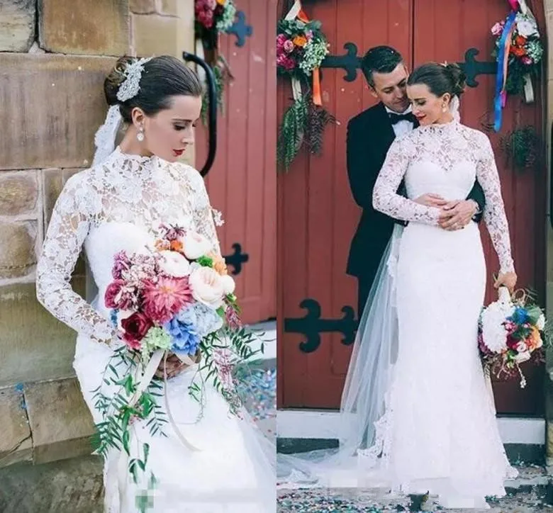 

Boho Long Sleeve Mermaid Wedding Dress 2021 Vestido De Novia Sirena Sheer Lace Wedding Gowns Sheer Handmade Bridal Dresses