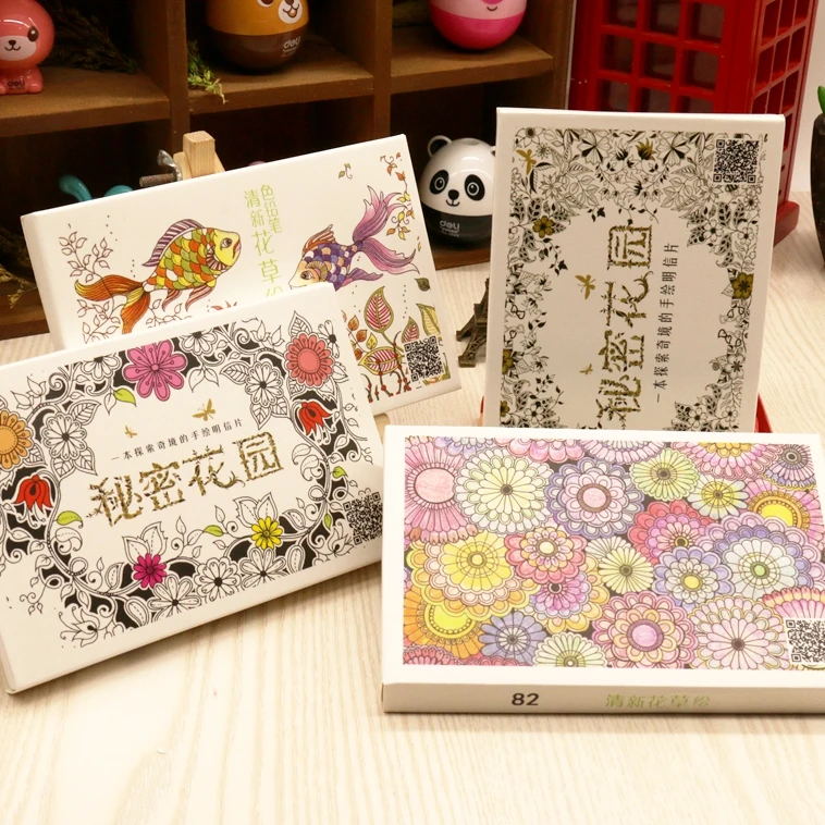 Карта-раскраска в виде тайного сада 30 листов открыток для рисования своими