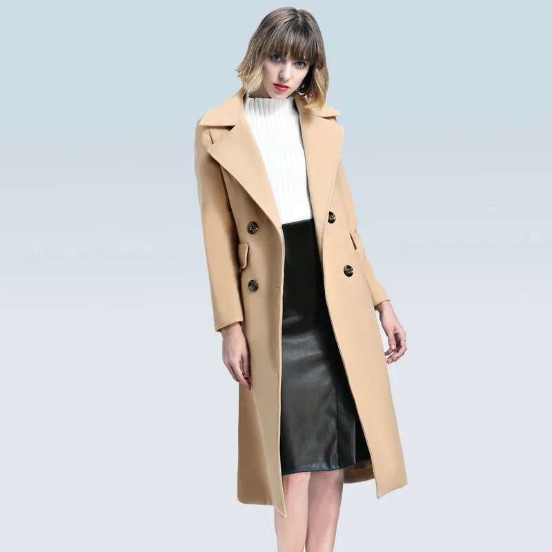 Женское длинное шерстяное пальто с отложным воротником Осень-зима | Женская
