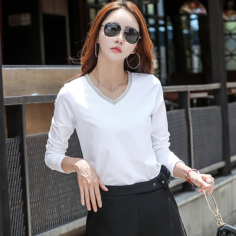 Shintimes Camiseta Feminina Vogue Femme Футболка с v-образным вырезом футболки женские топы белая