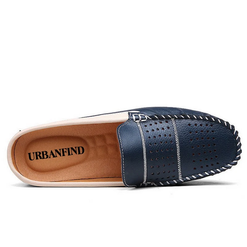 URBANFIND New Fashion Man Leather Flats British Half Slipper Loafers EU 38-44 Summer Men Driving Shoes Black / Dark Blue White | Обувь