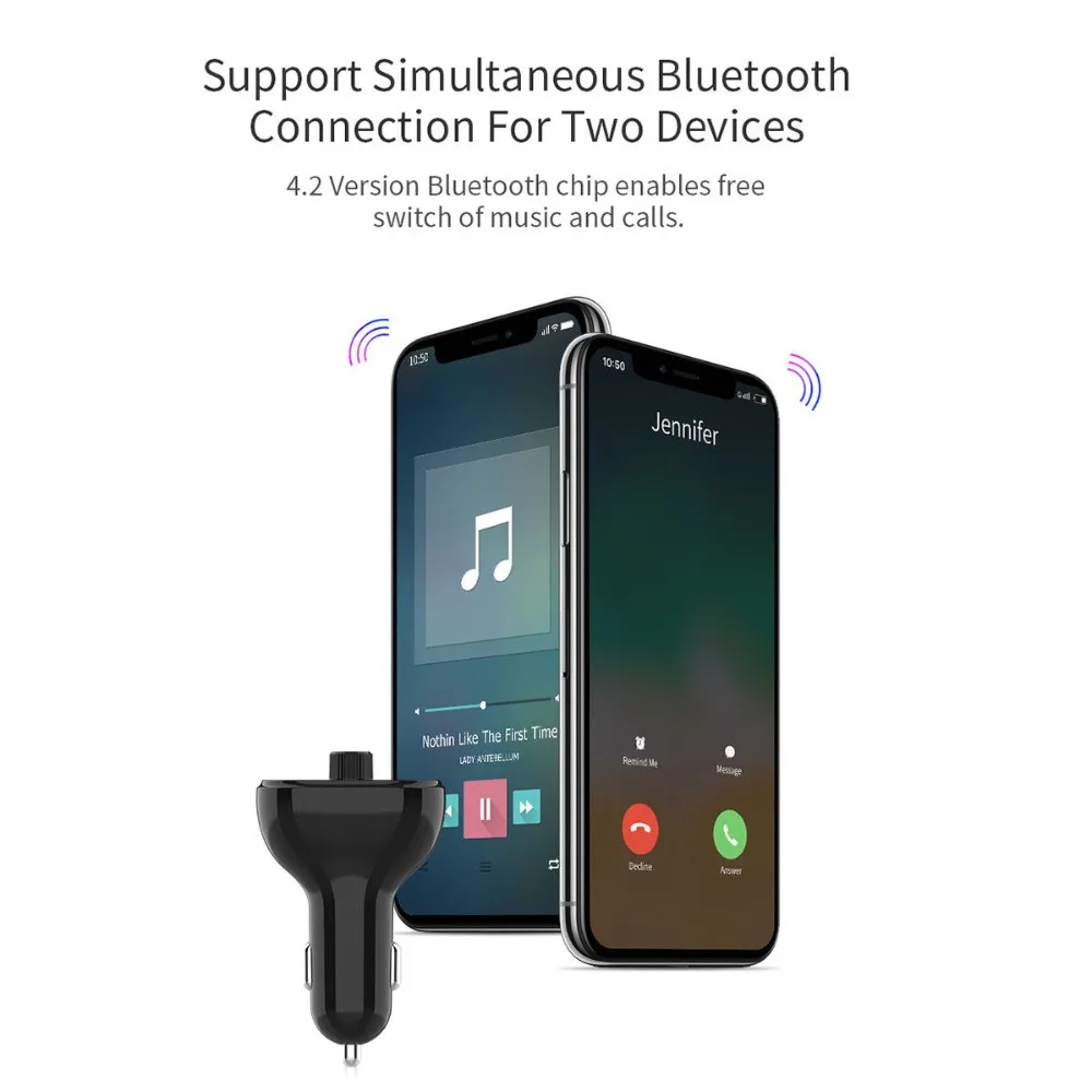 Auto Dual USB Fast-loading Hand-free Vehicle-mounted Bluetooth Car Charger FM Transmitter Adapter MP3 Player Quick Charge | Автомобили и